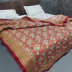 Nữ Hoàng Vua Kích Thước Có Thể Đảo Ngược Bông Chăn Mới Màu Đỏ Hoa Tay Khối In Tay Khâu Bộ Đồ Giường Bộ Mềm Mại <span class=keywords><strong>Comforter</strong></span> Cho Đám Cưới - Product Image 5