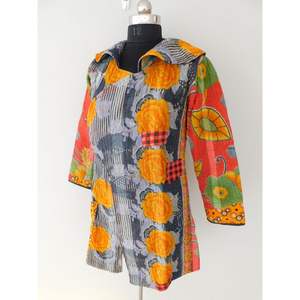 Chaqueta Kantha de algodón Vintage para mujer, abrigo de fiesta transpirable con estampado Floral de bloque de mano indio acolchado para invierno, corto Floral - Product Image 2