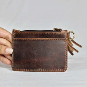Nouveauté : Mini porte-monnaie en cuir suédé fait main avec surpiqûres style cowboy, porte-monnaie western en cuir véritable pour femme - Product Image 2