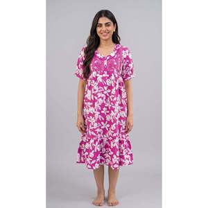 Premium 100% Cotton Floral Full Length <b>Long</b> Sleeve Nightgown for Women-Summer Round Neck Quick Dry Casual Style - Product Image 4