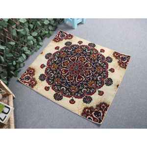 Alfombra Turca, Alfombra Vintage de 2.6x3 pies, Alfombra de Lana con Parches Rojos y Azules - Product Image 1