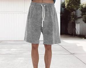 Pantalones cortos desgastados informales de algodón 100% de alta calidad para hombre, ropa de calle French Terry, logotipo antiarrugas, gimnasio, correr, teñido liso - Product Image 4