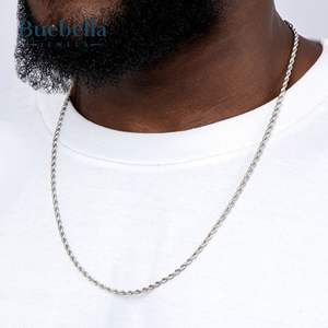 Gran oferta, cadena de cuerda de moissanita de 3mm chapada en oro blanco de 14 quilates de plata 925 para hombres, collares Premium - Product Image 2