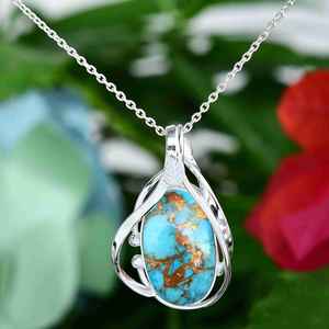 Collar con Colgante de Plata de Ley Turquesa Constellation, Joyería de Piedras Preciosas Budistas Tibetanas de Lujo Hecha a Mano para Aniversario - Product Image 2