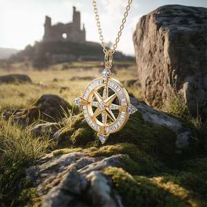 Jeulia Rhodium Plated Sterling Silver <b>Compass</b> Pendant <b>Necklace</b> with Zircon Pearl Diamond Accents - Product Image 4