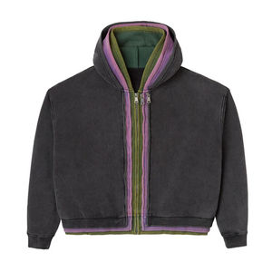 Sweat à capuche streetwear zippé sur mesure, coupe ample, triple épaisseur, délavé à l'acide, poids lourd - Product Image 1