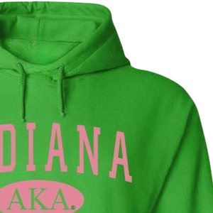 Sudadera con Capucha AKA Indiana State, Verde Irlandés y Rosa, con Estampado Gráfico, Personalizada para Hermandades Griegas - Product Image 3