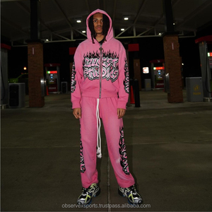 Chándal de estilo callejero Vintage personalizado, 100% algodón a rayas, diseño de cordón desgastado, transpirable, ajuste holgado, lavado Vintage - Product Image 4