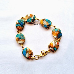 Trending-pulsera de cadena de eslabones para mujer, Plata de Ley 925, cobre Natural, espinoso, turquesa, chapado en oro de 18k - Product Image 1