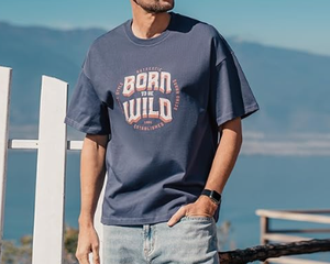 T-shirt en coton 100% tricoté pour homme, style HIGH STREET, imprimé lettres, lavage à l'acide, manches régulières, coupe ample, couche d'air lourde, été - Product Image 3