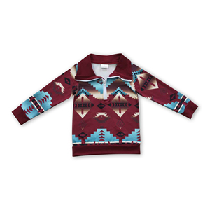 Pull à fermeture éclair pour enfants et adolescents, style western, couleur turquoise-brun, motif aztèque, OEM/ODM/RTS. - Product Image 4