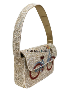 Designer Hand Beaded <b>handbag</b> with Abstract Plaid Design, Elegant Purse <b>for</b> Women, Suitable <b>for</b> Gifting Functions beaded <b>handbag</b> - Product Image 2