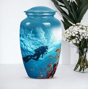 Urne funéraire personnalisée pour plongeur sous-marin, scène sous-marine, urne commémorative, souvenir, grandes urnes décoratives pour humains, plongeur sous-marin - Product Image 5