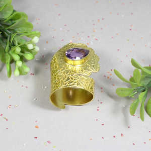 Anillo de Bodas de estilo clásico de Plata de Ley 925 con bisel de piedras preciosas de amatista natural, patrón de amantes brillantes - Product Image 3