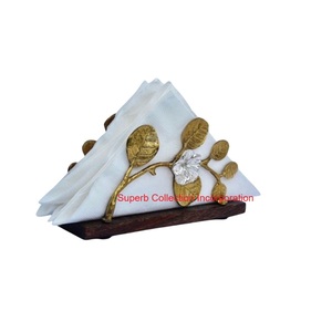 Porte-serviettes en anneau en métal doré de qualité supérieure avec base en bois élégante distributeur de mouchoirs moderne pour Table à manger cuisine Restaurant - Product Image 6