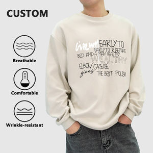 Camiseta de manga larga con cuello redondo y serigrafía de letras <span class=keywords><strong>Beige</strong></span> suave de peso pesado, <span class=keywords><strong>sudadera</strong></span> transpirable Unisex de cuello redondo - Product Image 1