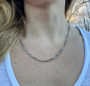 Dainty Labradorite <b>Necklace</b>, <b>Small</b> Beaded <b>Necklace</b>, Minimalist Jewelry Scarf <b>Necklace</b>, Fringe Beaded Bandana - Product Image 2