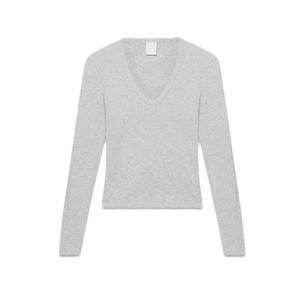 Camiseta ajustada de manga larga con cuello en V profundo para mujer de alta calidad, tela de punto de costilla suave de algodón, Color sólido hecho en Bangladesh - Product Image 6