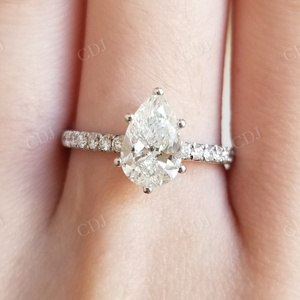 Anillo de compromiso de diamante de media eternidad con corte de pera de moissanita de plata esterlina combinado con banda apilable joyería de oro blanco fino - Product Image 4