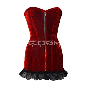 KORSET | High Quality Fashion Event Wear Red Velvet Corset Dress Lace Zipper Straight Silhouette Simple Design Natural Waistline - Product Image 1