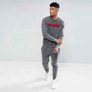 OEM personnalisable taille XL hommes Gym survêtement gris Jogger sweat ensemble chenille broderie solide conception pour l'exercice d'hiver - Product Image 4