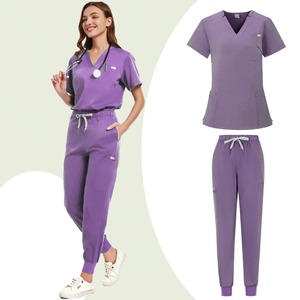 Conjunto de Top y pantalón de enfermera de manga corta con cuello en V multicolor para mujer, ropa de trabajo médica con accesorios para mascotas para uso hospitalario - Product Image 5