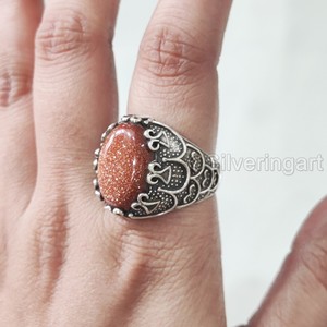 Nouvelle Arrivée Bague pour Homme en Pierre Naturelle Pierre de Soleil de Feu, Bague Pierre de Naissance, Toutes Tailles, Bijoux Vintage Ottoman, Bague en Argent Sterling 925 - Product Image 1