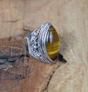 <b>Tiger</b> <b>Eye</b> Marquise Natural Gemstone <b>Ring</b> Bezel Setting 925 Sterling Silver Rhodium Plated Fancy Design Elegant Women's Jewelry - Product Image 2