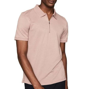 Patrón sólido Color personalizado 1/4 Zip Polo Collar Camisas Cuarto de cremallera Algodón Transpirable Polos para hombres Ropa Tallas grandes - Product Image 1