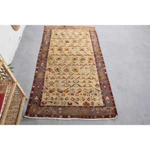 Tradicional Beige rojo Vintage alfombra turca área grande 3,4 X 6.3ft clásico rectángulo Patchwork diseño pasillo lana látex habitación alfombra - Product Image 1