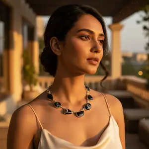 Women's 925 Silver <b>Onyx</b> Stone Statement <b>Necklace</b> Fashion Beaded Jewelry - Product Image 3