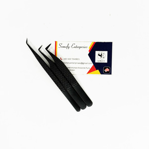 Pince à épiler professionnelle d'extension de cils en fibre d'acier inoxydable couleur noire mate produit de beauté durable - Product Image 6