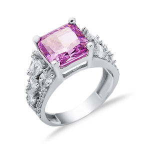 แหวนพลอยสี่เหลี่ยมสีชมพูดีไซน์แบบ925ทำด้วยมือสไตล์ตุรกีเครื่องประดับเงินสเตอร์ลิง925 - Product Image 3