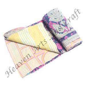 Colcha con Estampado Floral, Colcha de Algodón Hecha a Mano, Colcha Kantha Antigua, Colcha India Reversible al por Mayor, Colcha Pesada Cosida a Mano, Manta de Sari Antigua - Product Image 1