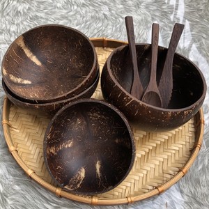 Vente en gros, bol de service et cuillères en bois de noix de coco naturel et biologique poli Ms sofia - Product Image 1