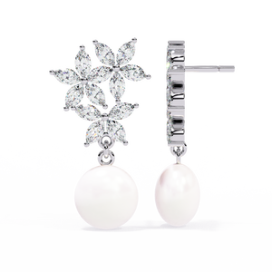 Boucles d'oreilles pendantes uniques en or 18 carats avec motif floral en diamant de laboratoire pour mariages - Product Image 3