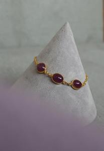 <b>Ruby</b> 3 Stone Charm <b>Bracelet</b> 925 Sterling Silver Silver Plated Handmade High-grade Bezel Set July Birthstone Gift Her - Product Image 3