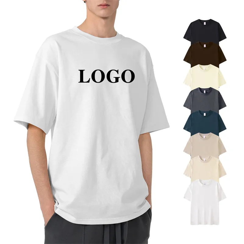High Quality 300 gsm 100% Cotton Tshirt Custom Logo Blank Plain Oversized Men's T-shirts Black Off Shoulder T Shirt