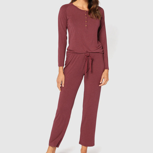 Long Sleeve <strong>Henley</strong> <strong>Top</strong> and Pant Set Organic Pyjamas for <strong>Women</strong> Two Piece Pajama Set Bamboo Jersey <strong>Women's</strong> Home Wear - Product Image 1