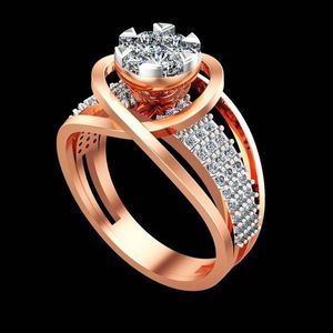 Élégante bague de fiançailles en or rose 16 carats avec moissanite de laboratoire taille ronde et diamant américain, pour la vente en gros - Product Image 1