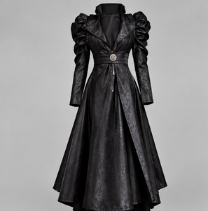Women's Long Trench <b>Coat</b> Puff Sleeve Stand Collar With Belted Design - Product Image 1