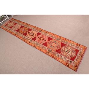 พรมวินเทจ Herki Runner ขนาด 2.7x12.1 ฟุต (81x368 ซม.) พรมขนสัตว์โมร็อกโกสีแดงตุรกี - Product Image 4