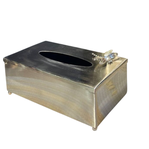 Venta al por mayor elegante plata martillada caja de pañuelos de metal con diseño floral para la decoración del hogar y sala de estar caja de pañuelos en venta - Product Image 5