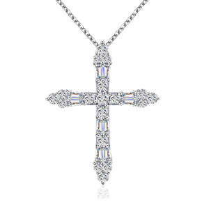Dignified Round Brilliant Cut Moissanite <b>Cross</b> <b>Pendant</b> Necklace 14k Gold Plated 925 <b>Silver</b> Trendy Gift Jewelry - Product Image 1
