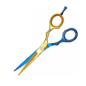 Tijeras de Peluquería Profesionales con Mango Elegante, Color Dorado y Azul, de Acero Metálico, para un Corte de Pelo Estilizado - Product Image 3
