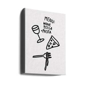 Italian Trio Delight <b>Canvas</b> Poster Athene Fritsch's Collection of Pizza Pasta & Wine Various Sizes for <b>Wall</b> Decor - Product Image 1