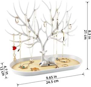 Cerf bijoux présentoir boucles d'oreilles collier anneau plateau cristal poignée bois stockage tiroir plateau tour support suspendu organisateur - Product Image 3