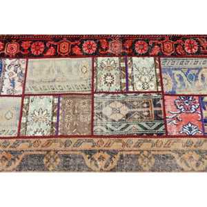 2.8x9.5 ft Rug, Vintage Turkish Rug, <b>Red</b> Animal Print <b>Wool</b> Rug - Product Image 5