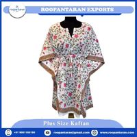 Caftán de Algodón Cambray de Tallas Grandes para Mujer, Estampado a Bloques Indio, Vestido Casual Elegante, Recto, Corto, Suave, Transpirable y Natural