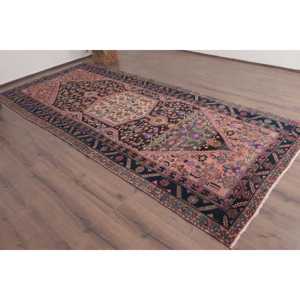 Alfombra de 5x11.1 pies, Alfombra Turca, Alfombra Vintage de Lana Azul con Plantas y Árboles - Product Image 3